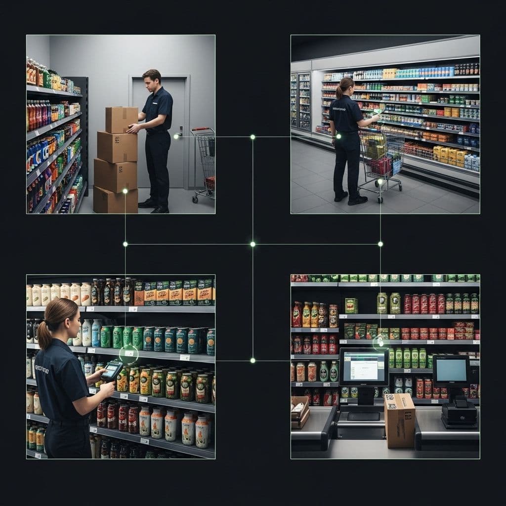 Retail inventory tracking process showing product movement from receiving to shelf to sale for accurate stock control