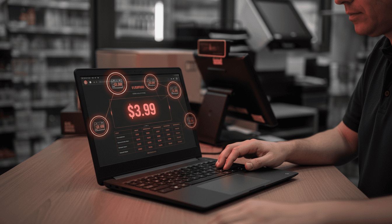 Multi-store pricing dashboard showing real-time price updates and margin tracking across convenience store locations